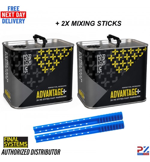 2x Final Systems Advantage+ Extra Fast 2K MS Hardener Rapid Dry + Mixing Sticks